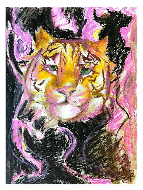 tiger with pink lightning in background
