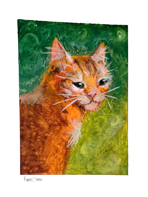 oil pastel of an orange cat
